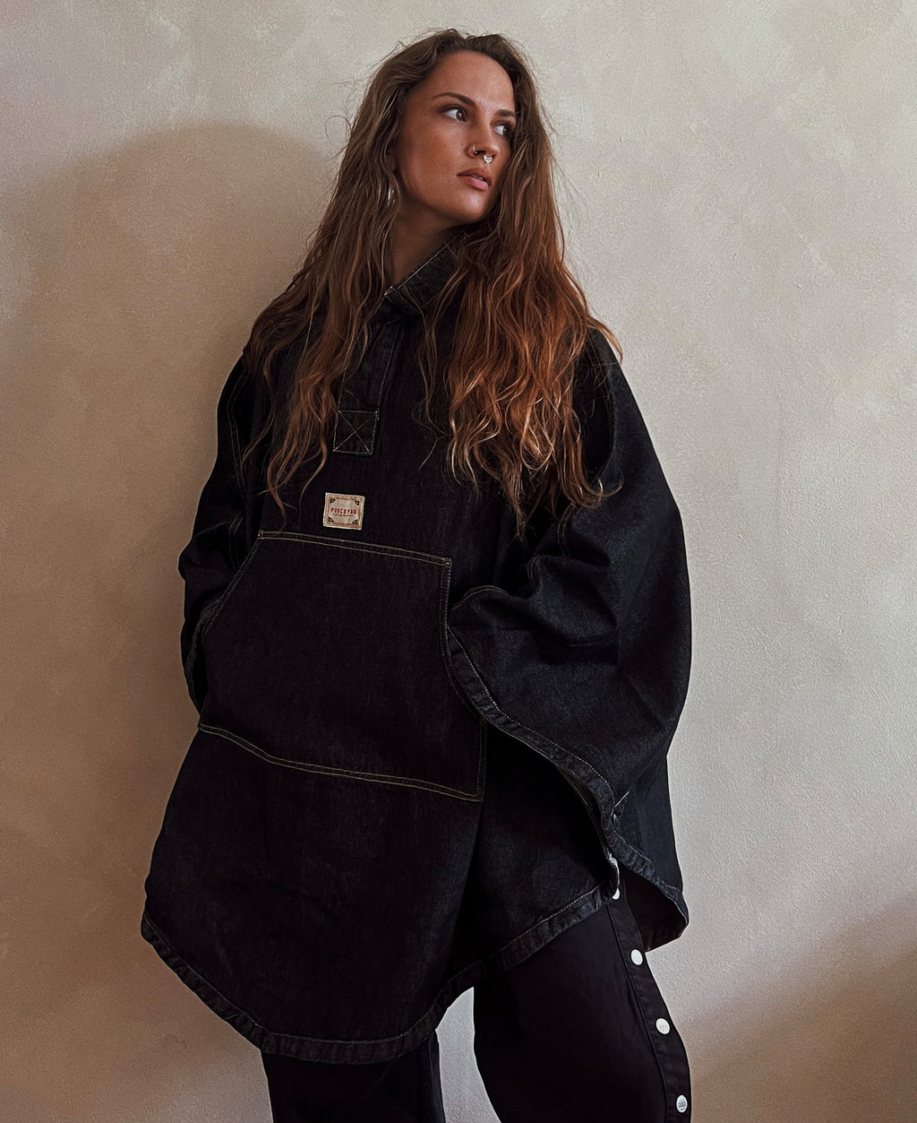 Black denim poncho