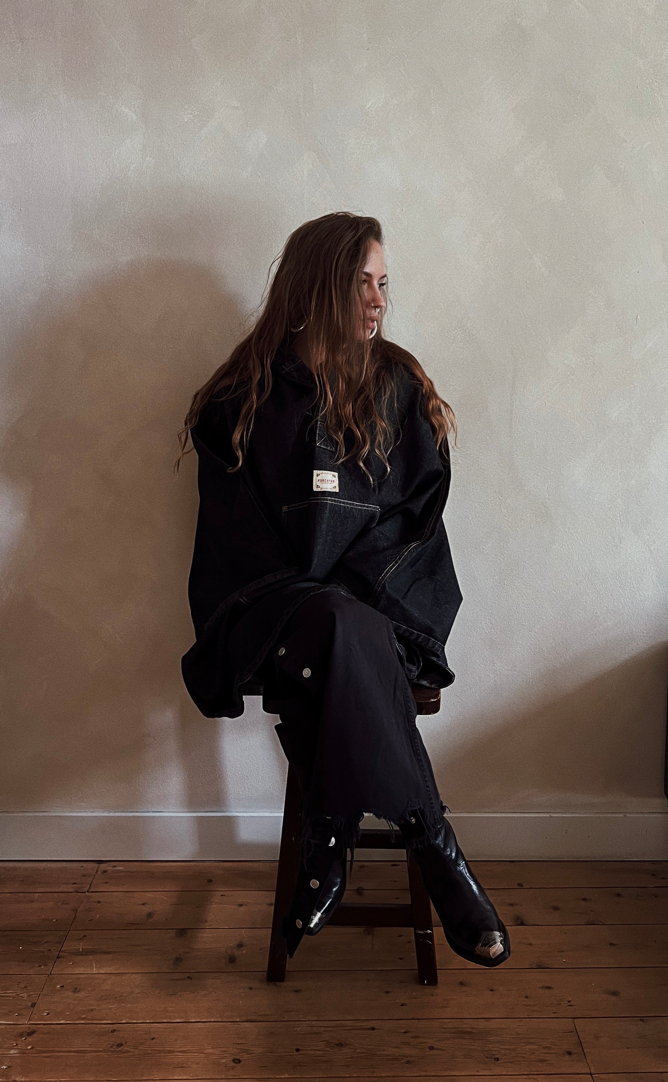 Black denim poncho