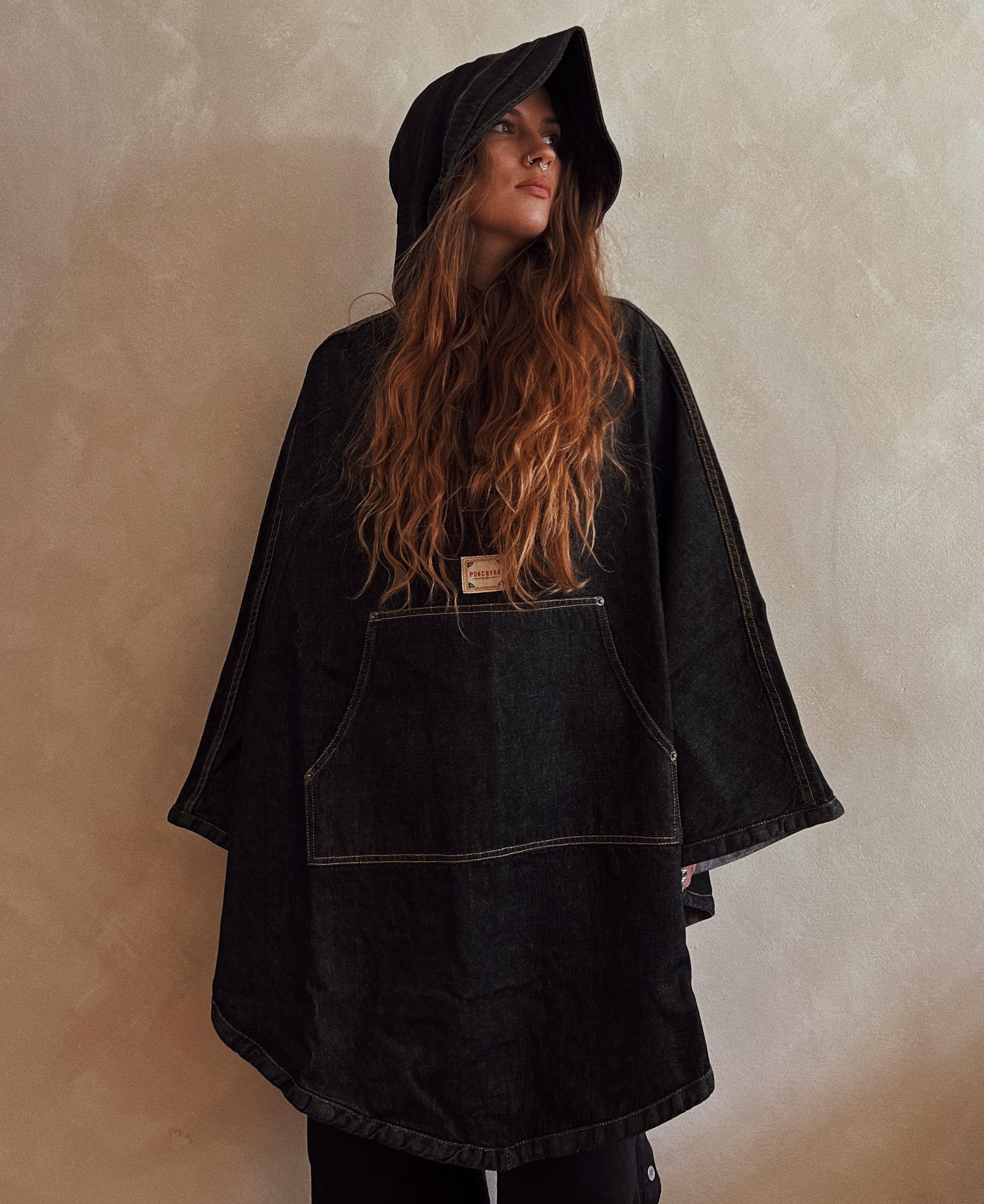 Black denim poncho