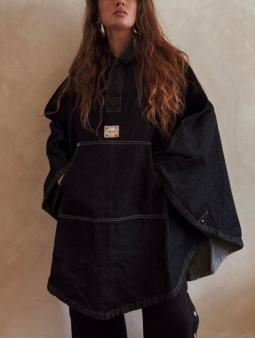 Black denim poncho