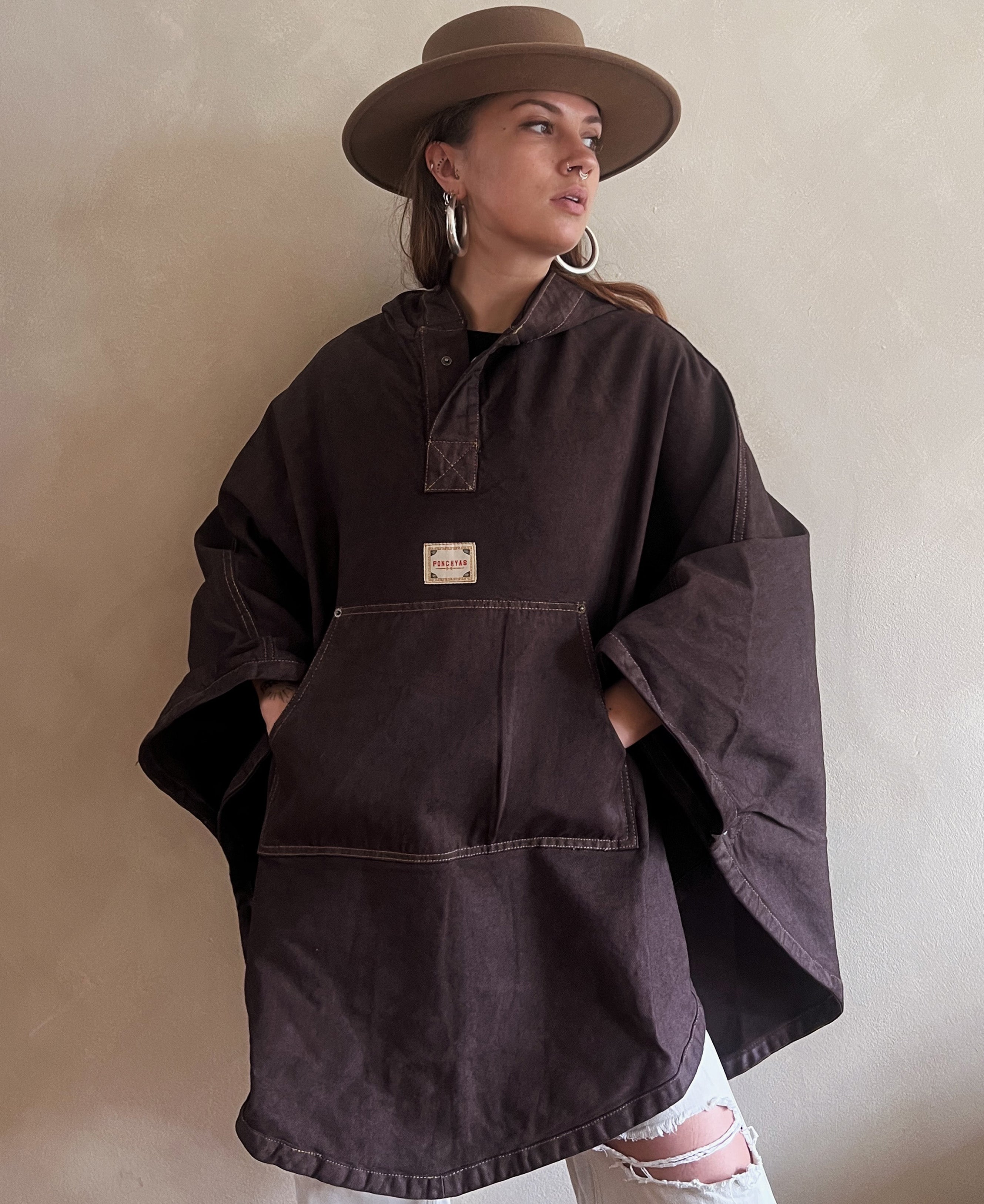Brown cotton poncho