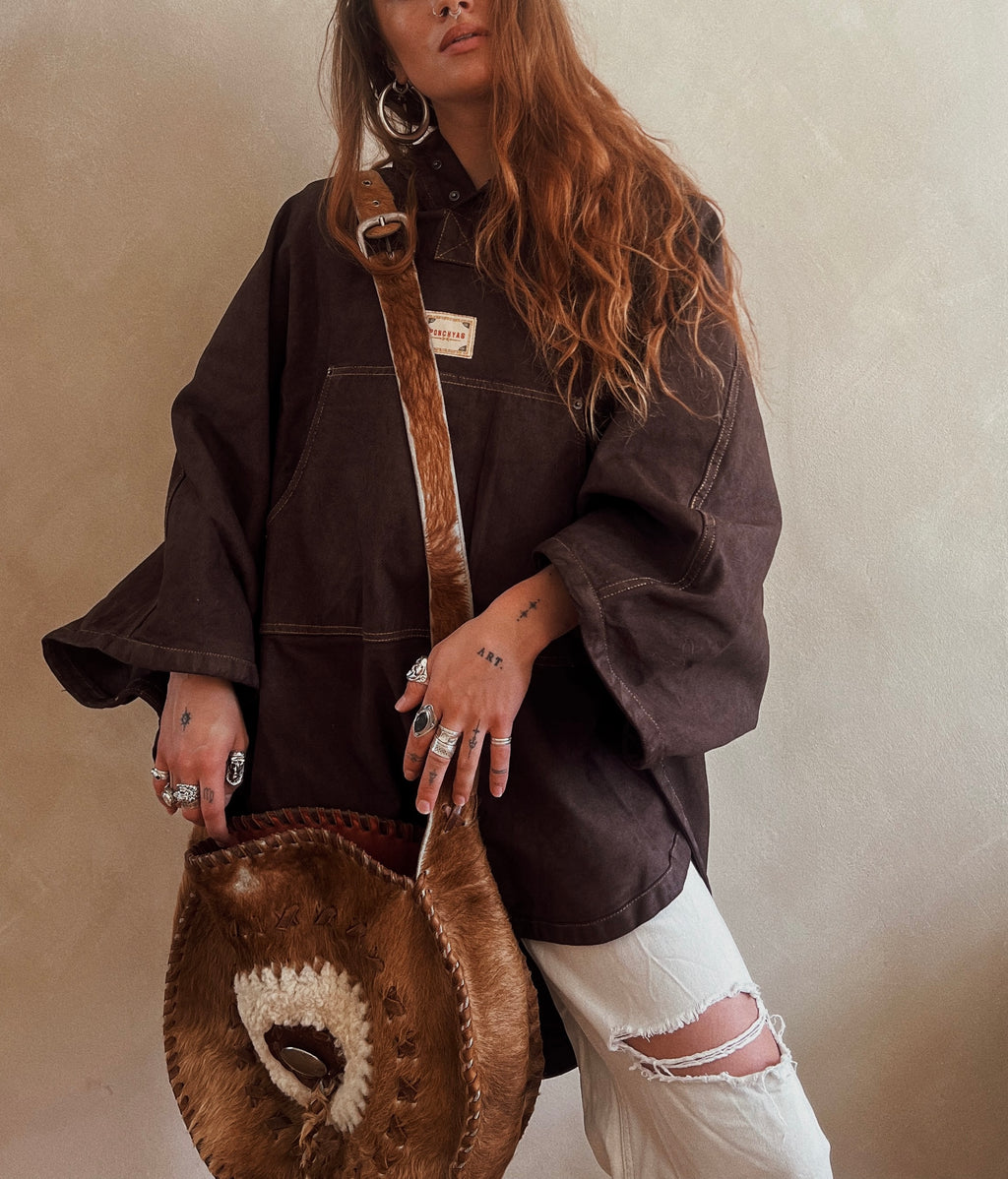 Brown cotton poncho