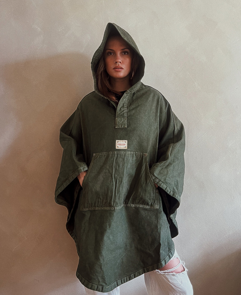 Olive-Green cotton poncho