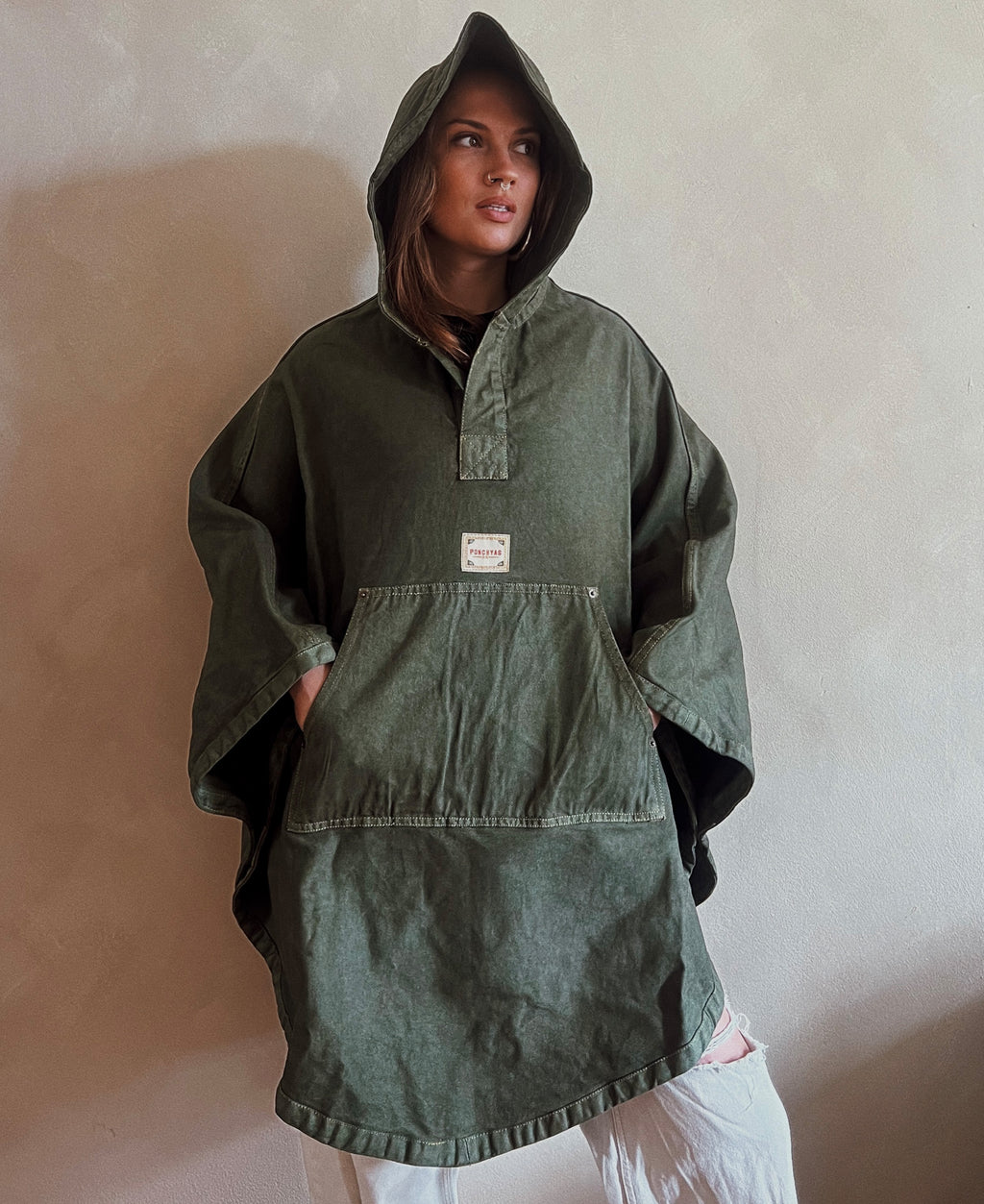 Olive-Green cotton poncho