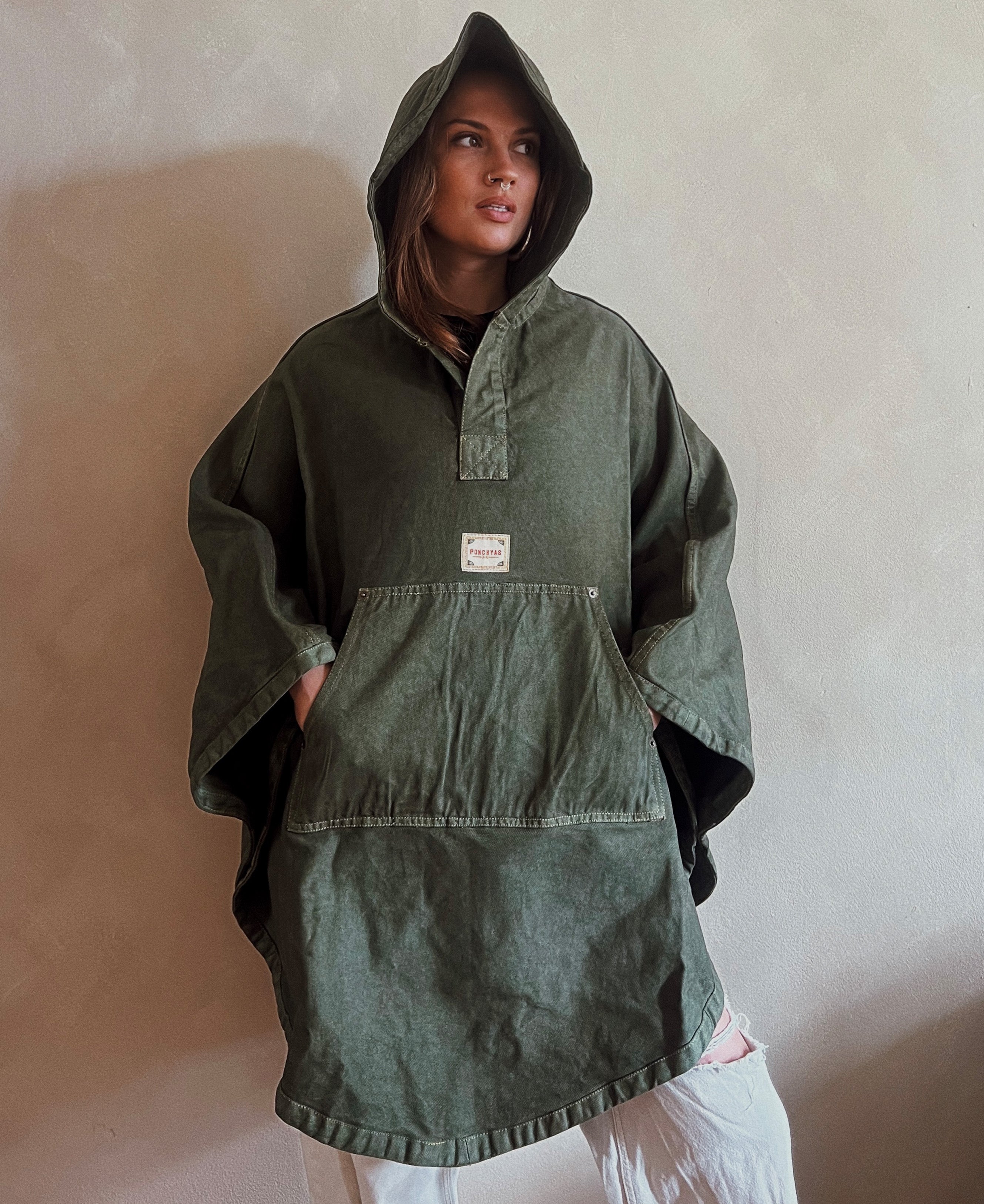 Olive-Green cotton poncho