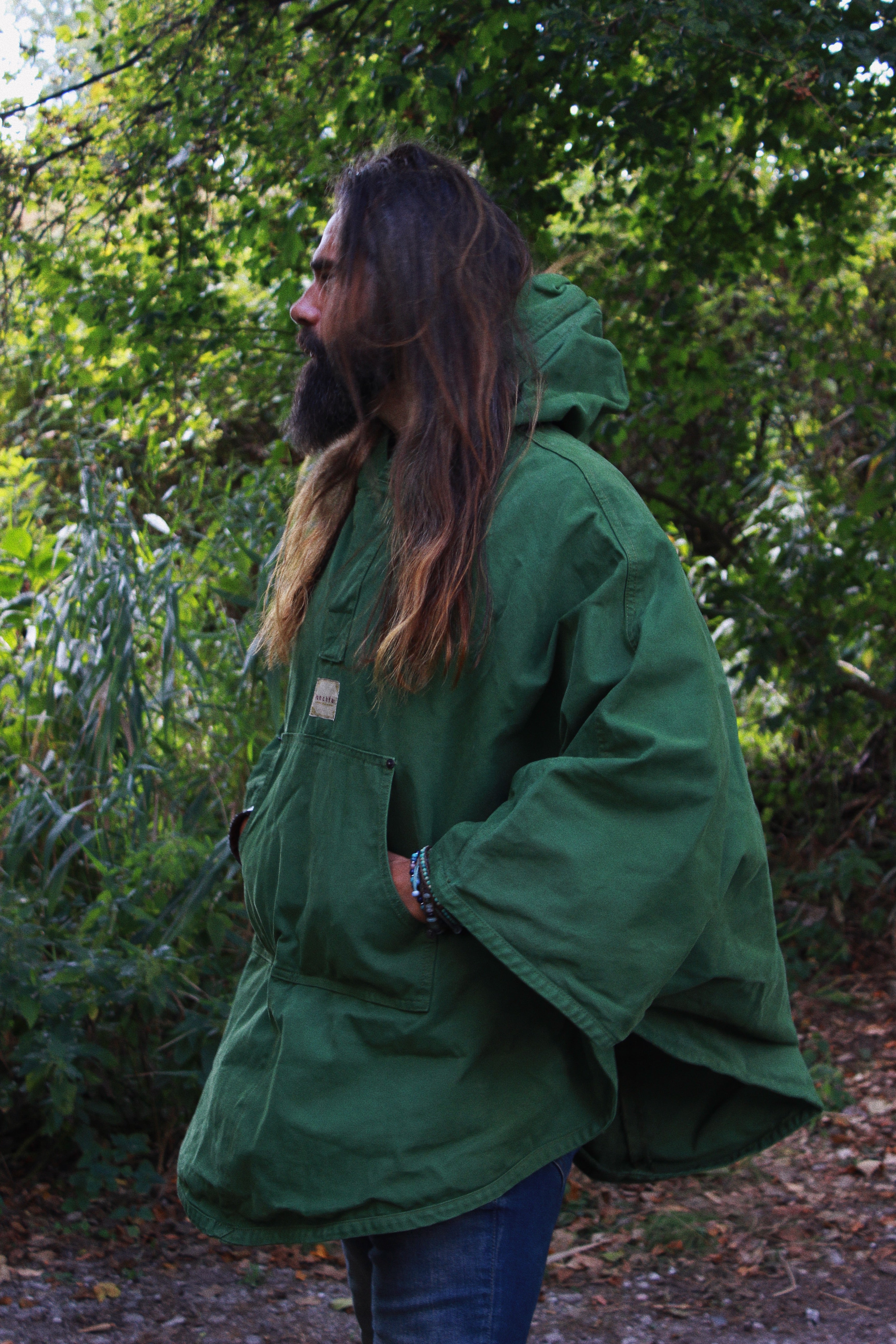 Green cotton poncho