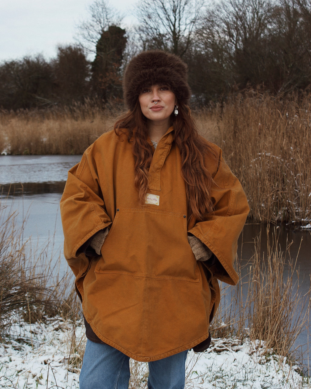 Ochre cotton poncho