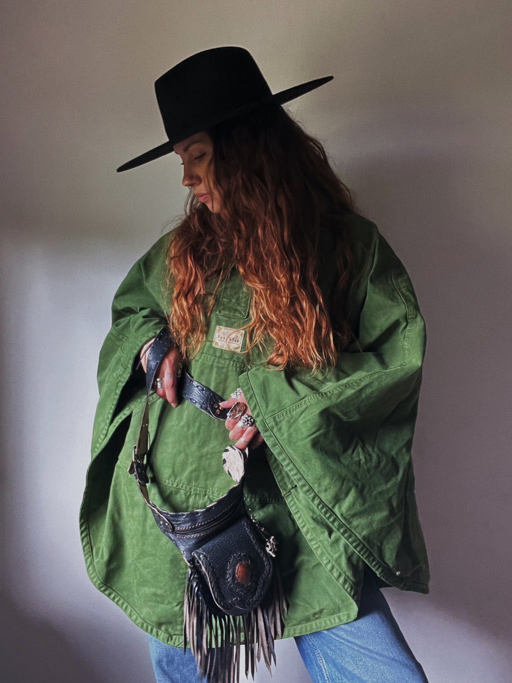 Green cotton poncho