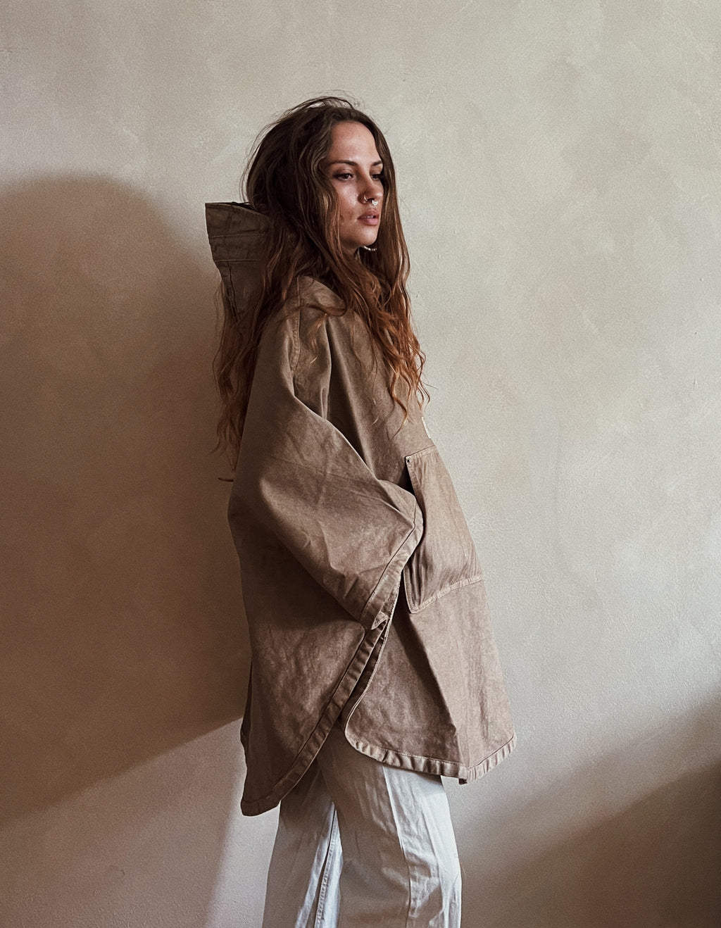 Light-Brown cotton poncho
