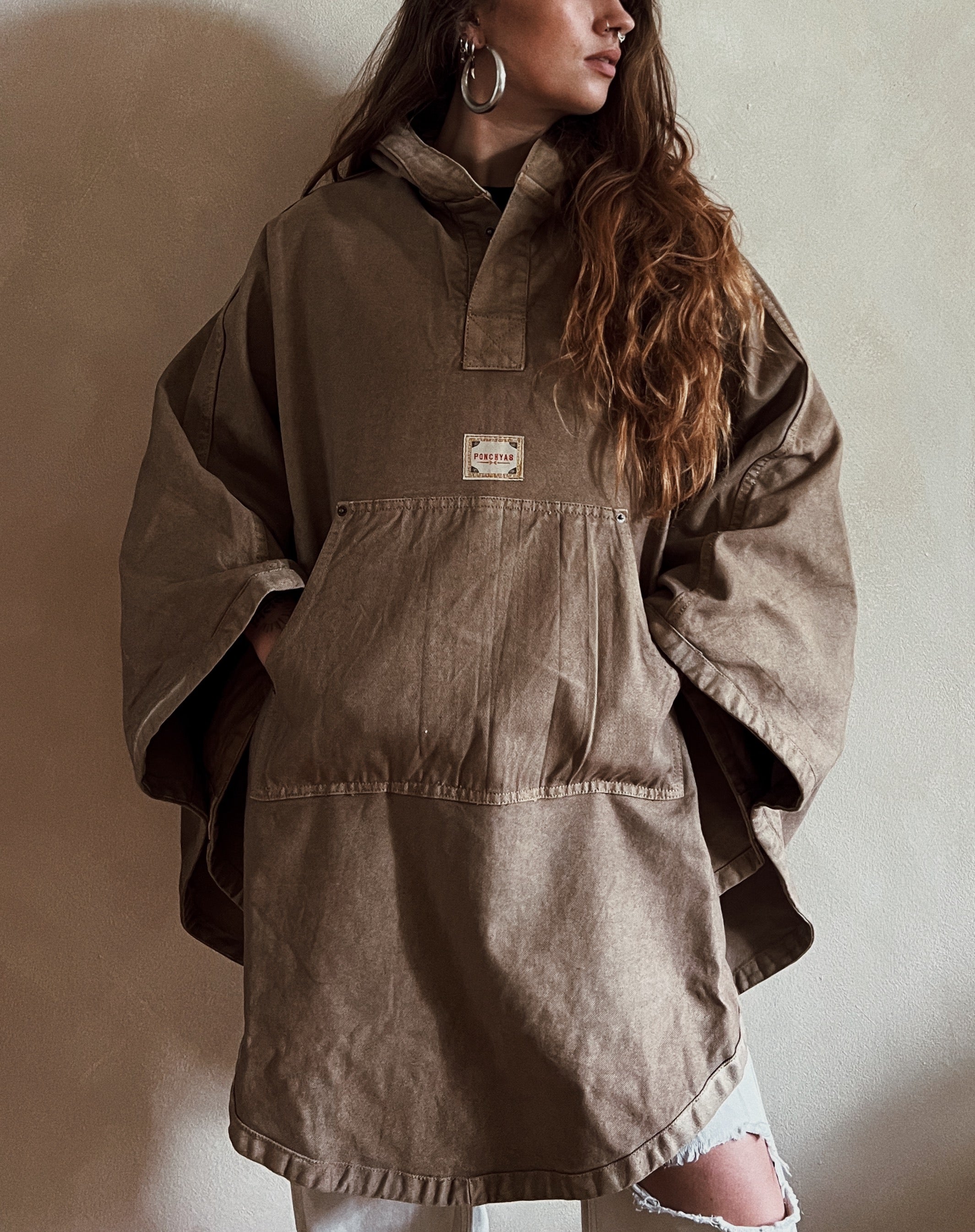 Light-Brown cotton poncho